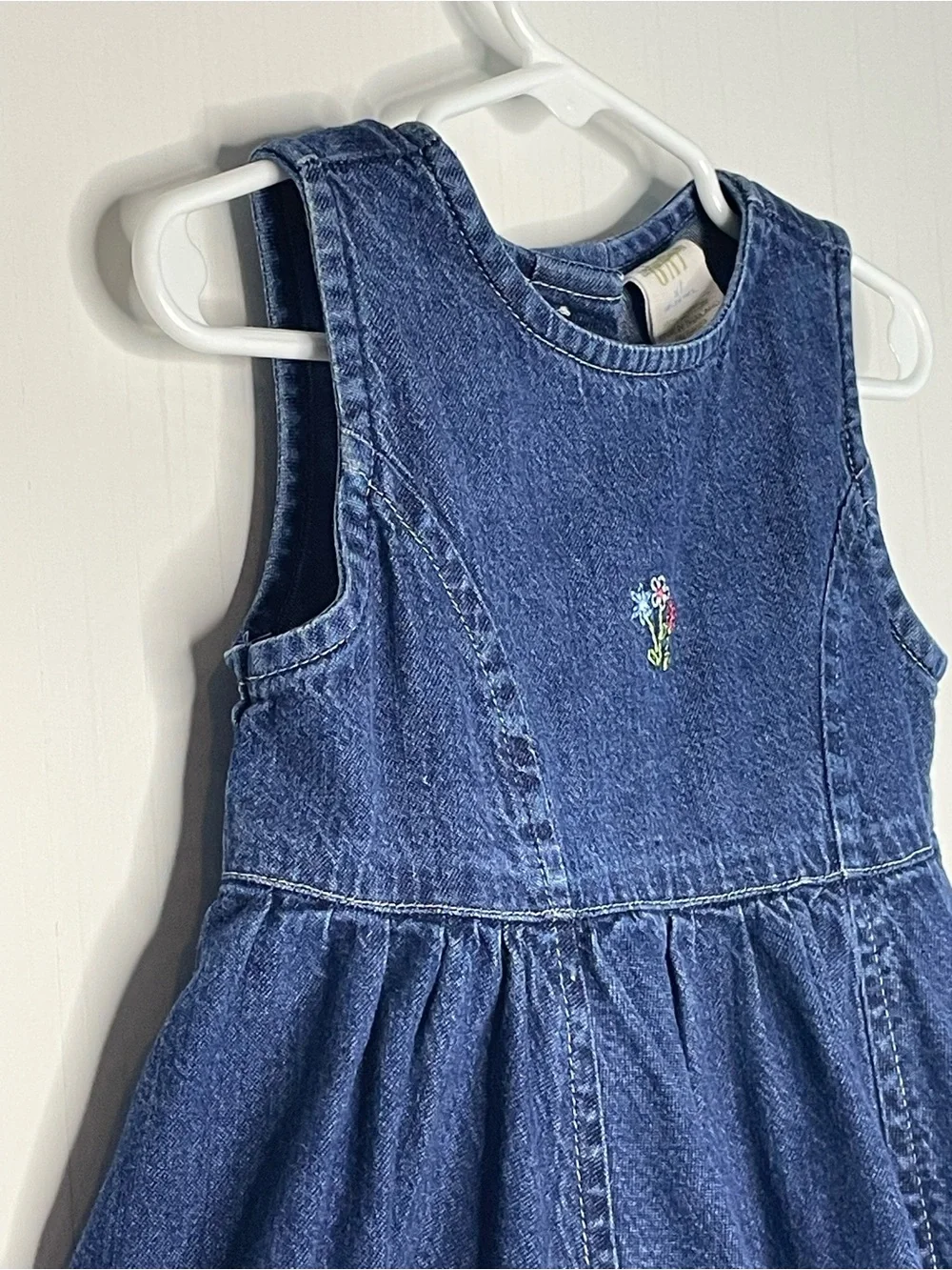 Vintage Baby Gap Denim Jean Dress Embroidered Floral Wildflowers 18-24 Months XL